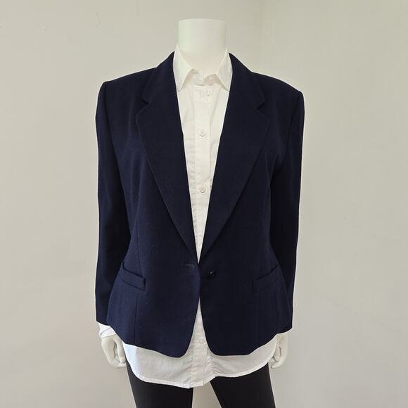 Pendleton Blazer Jacket Womens 12P Petite Navy Blue One Button Virgin Wool USA - Picture 1 of 7